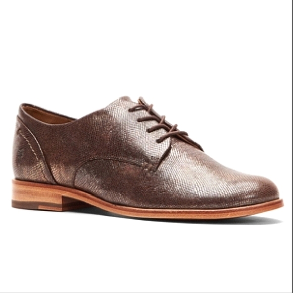Frye Elyssa Oxford Bronze Brown Textured Metallic Lace Up Shoe Size